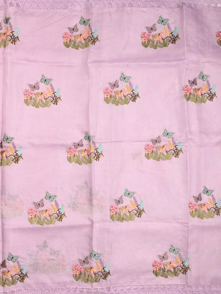 Kota fancy saree light purple color allover embroidery & fancy border with printed pallu and printed blouse