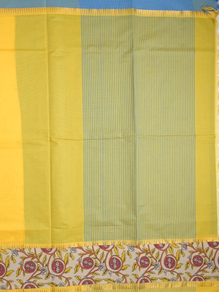 Mangalagiri cotton saree in yellow color with kalamkari border and zari pallu & kalamkari blouse