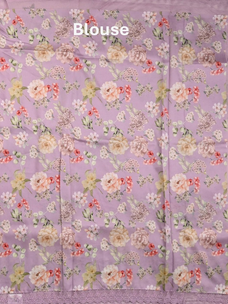 Kota fancy saree light purple color allover embroidery & fancy border with printed pallu and printed blouse