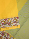 Mangalagiri cotton saree in yellow color with kalamkari border and zari pallu & kalamkari blouse