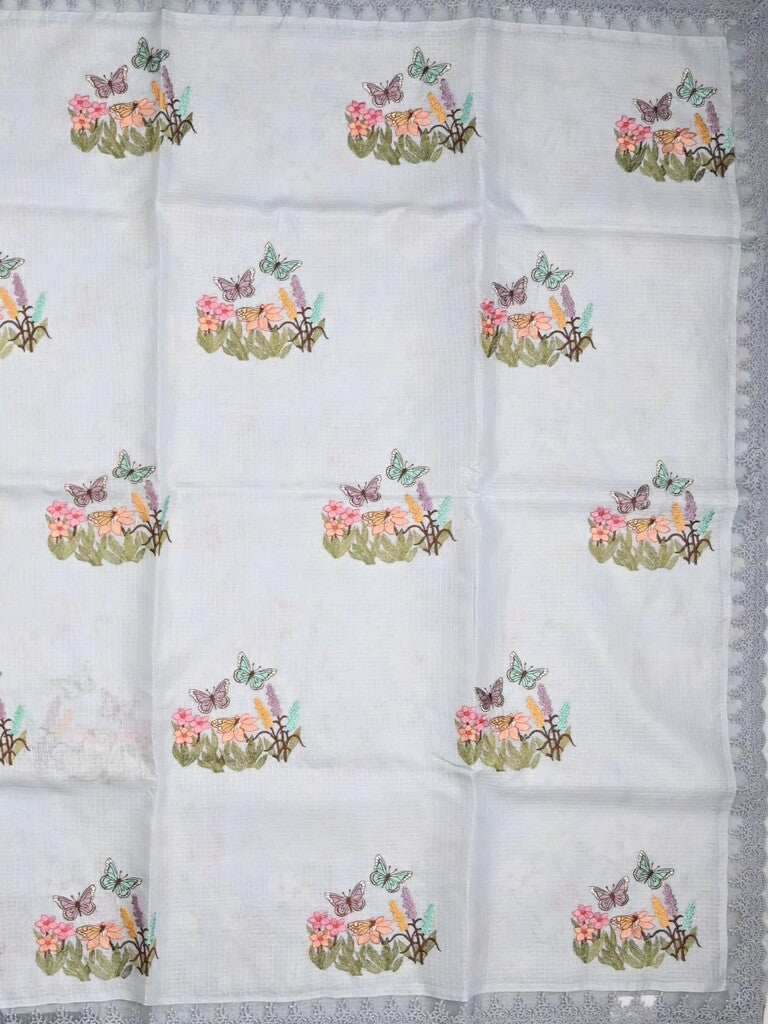 Kota fancy saree pastel grey color allover embroidery & fancy border with printed pallu and printed blouse