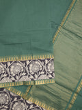 Mangalagiri cotton saree in dark green color with kalamkari border and zari pallu & kalamkari blouse