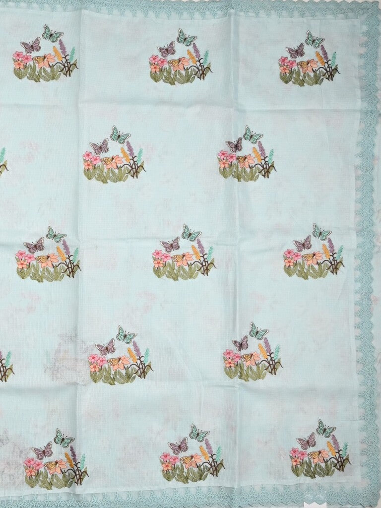 Kota fancy saree pastel blue color allover embroidery & fancy border with printed pallu and printed blouse