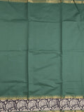 Mangalagiri cotton saree in dark green color with kalamkari border and zari pallu & kalamkari blouse