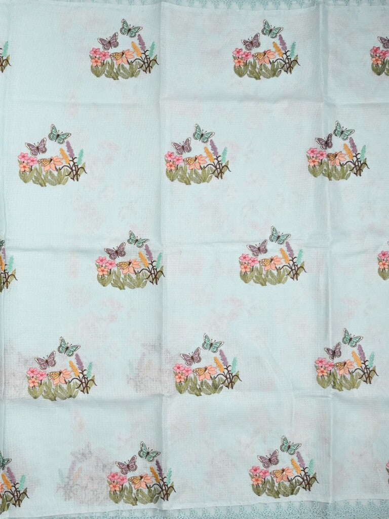 Kota fancy saree pastel blue color allover embroidery & fancy border with printed pallu and printed blouse