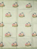 Kota fancy saree light pastel green color allover embroidery & fancy border with printed pallu and printed blouse