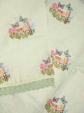 Kota fancy saree light pastel green color allover embroidery & fancy border with printed pallu and printed blouse