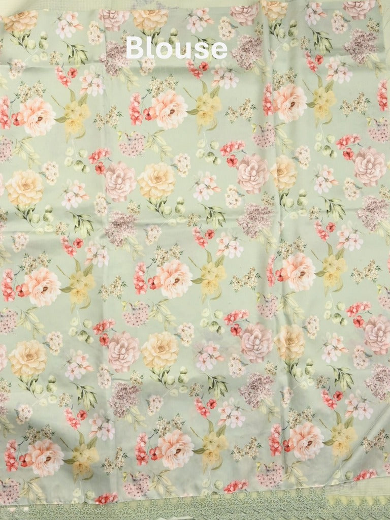 Kota fancy saree light pastel green color allover embroidery & fancy border with printed pallu and printed blouse