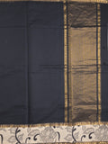 Mangalagiri cotton saree in black color with kalamkari border and zari pallu & kalamkari blouse