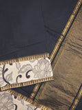 Mangalagiri cotton saree in black color with kalamkari border and zari pallu & kalamkari blouse