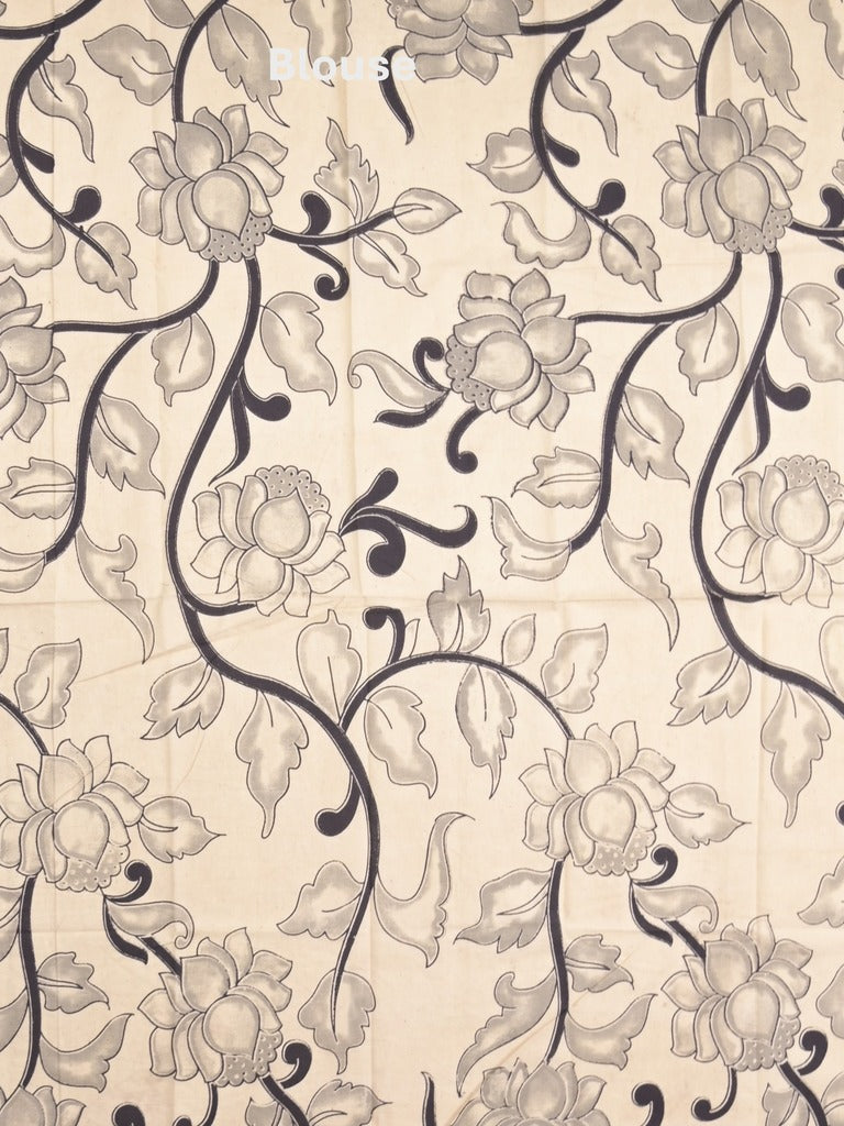 Mangalagiri cotton saree in black color with kalamkari border and zari pallu & kalamkari blouse