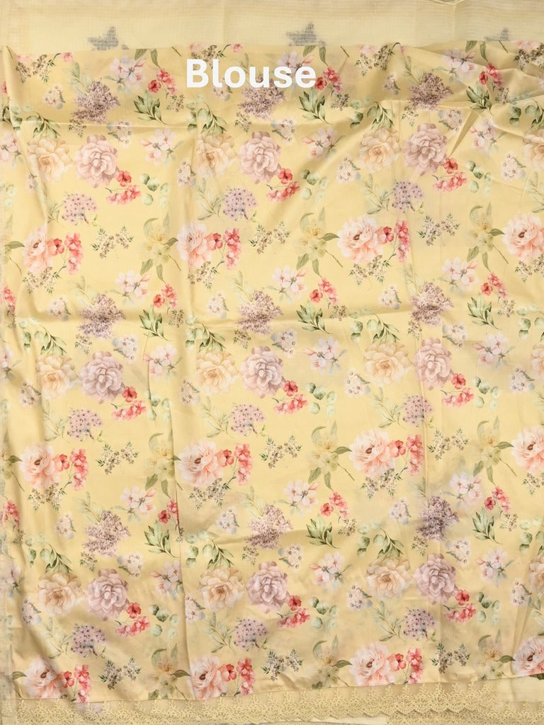 Kota fancy saree cream color allover embroidery & fancy border with printed pallu and printed blouse