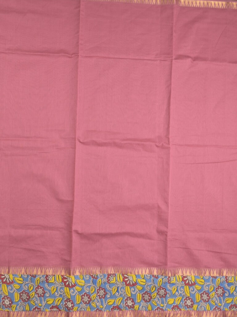 Mangalagiri cotton saree in onion pink color with kalamkari border and zari pallu & kalamkari blouse
