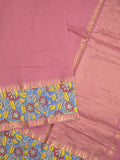 Mangalagiri cotton saree in onion pink color with kalamkari border and zari pallu & kalamkari blouse