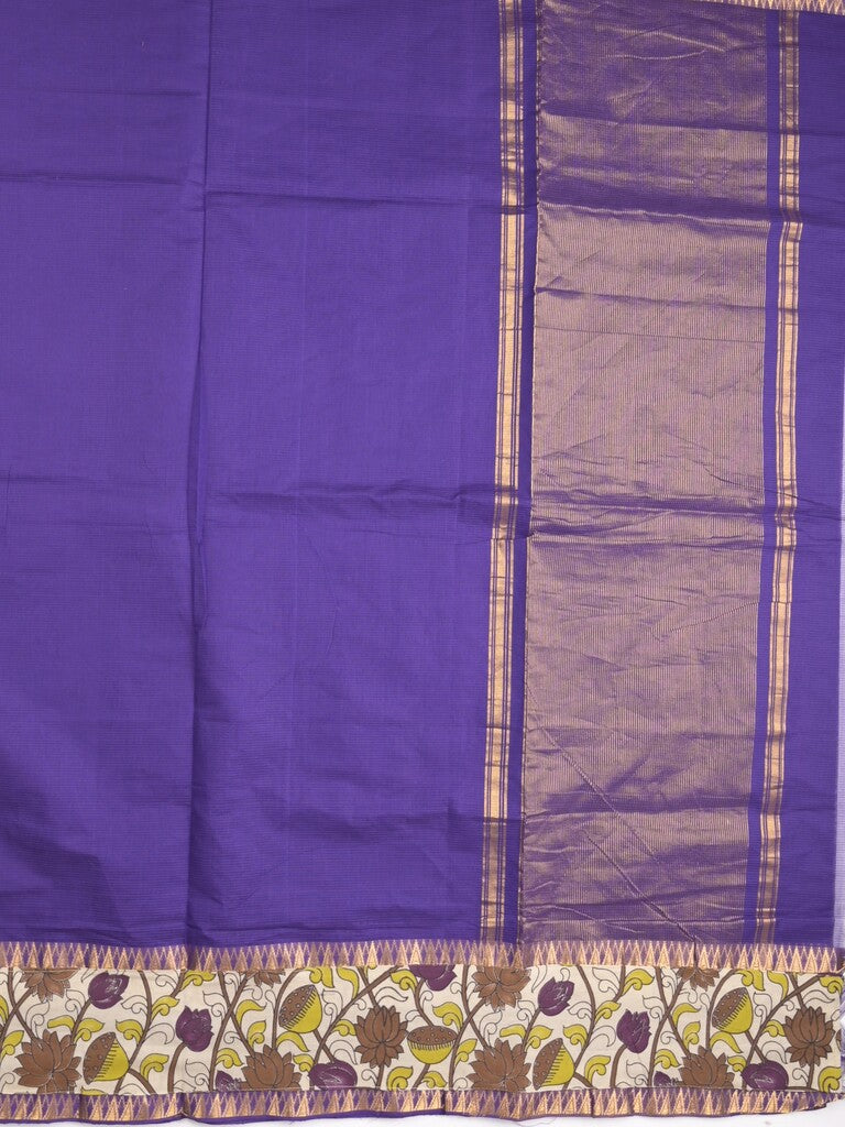 Mangalagiri cotton saree in royal blue color with kalamkari border and zari pallu & kalamkari blouse