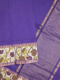 Mangalagiri cotton saree in royal blue color with kalamkari border and zari pallu & kalamkari blouse