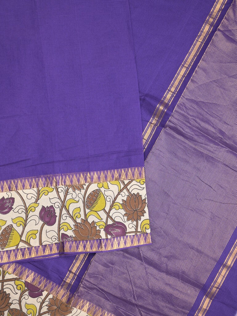 Mangalagiri cotton saree in royal blue color with kalamkari border and zari pallu & kalamkari blouse