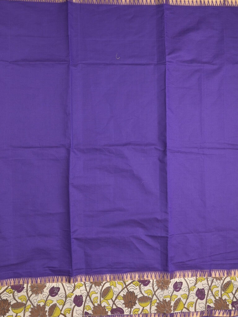 Mangalagiri cotton saree in royal blue color with kalamkari border and zari pallu & kalamkari blouse