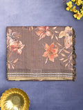 Tussar fancy saree grey color allover checks & prints with contrast pallu and printed blouse