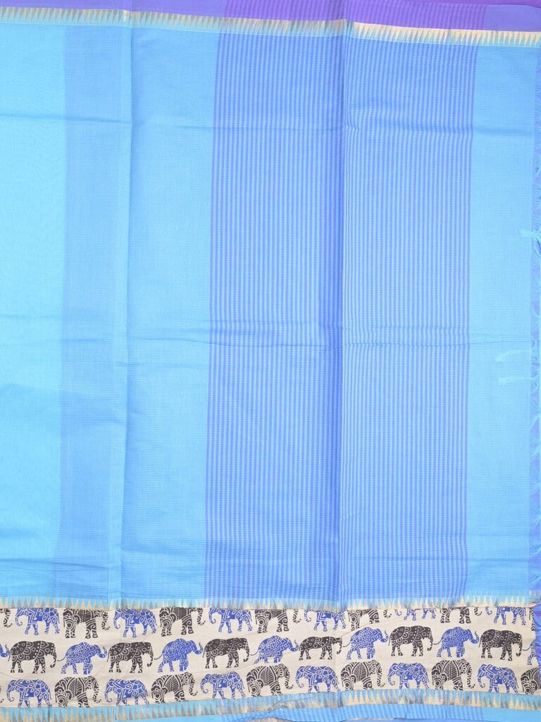 Mangalagiri cotton saree in sky blue color with kalamkari border and zari pallu & kalamkari blouse