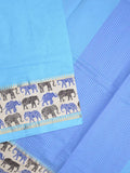 Mangalagiri cotton saree in sky blue color with kalamkari border and zari pallu & kalamkari blouse