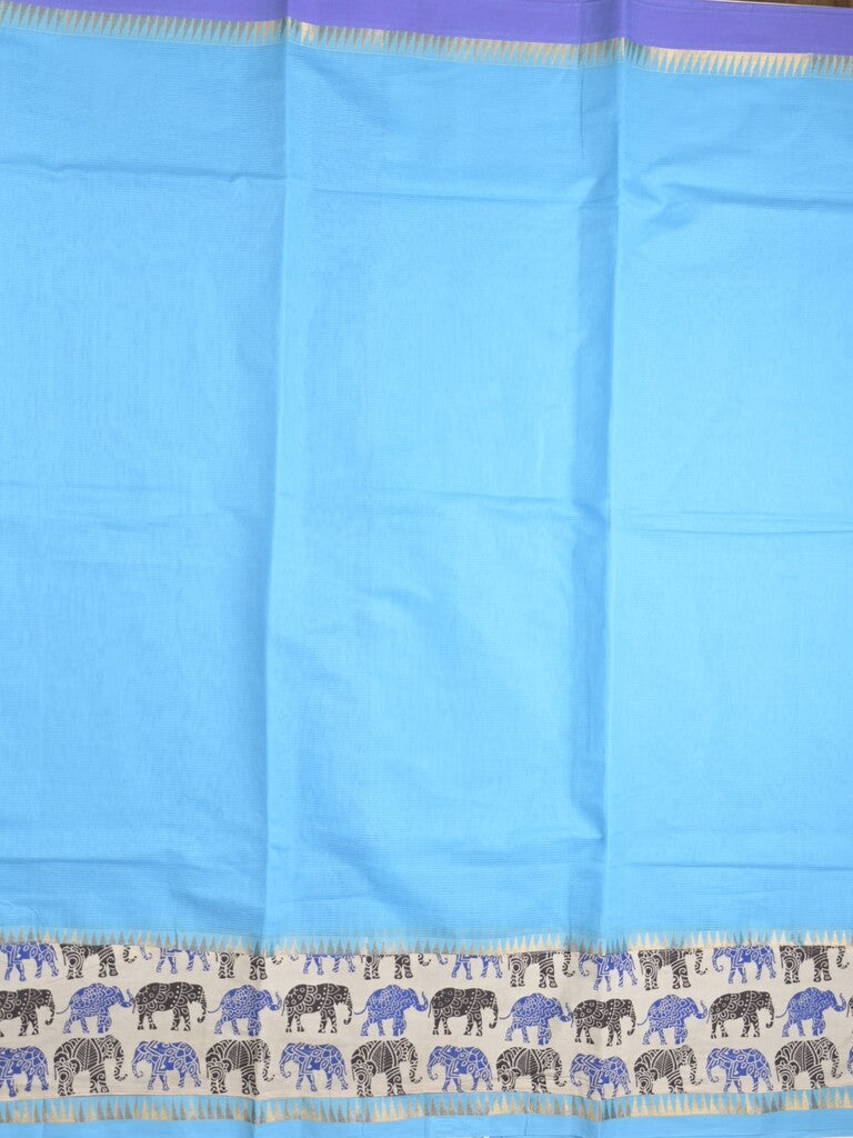 Mangalagiri cotton saree in sky blue color with kalamkari border and zari pallu & kalamkari blouse