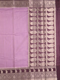 Kora fancy saree purple color allover checks with zari border and rich pallu & brocade blouse