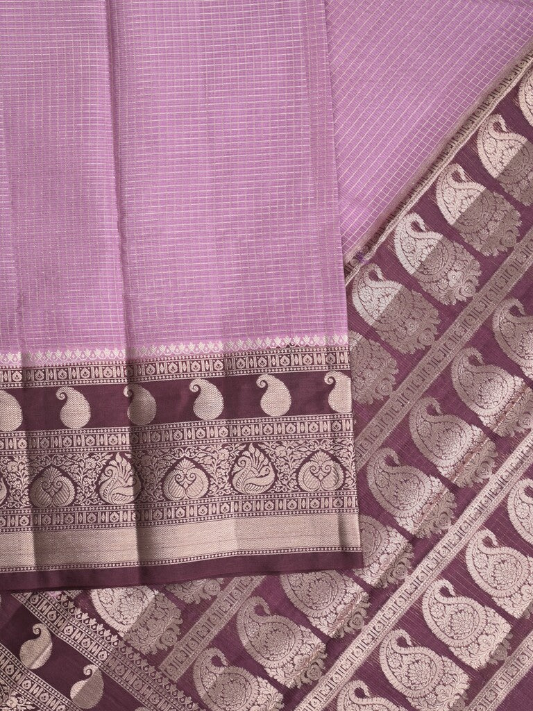 Kora fancy saree purple color allover checks with zari border and rich pallu & brocade blouse