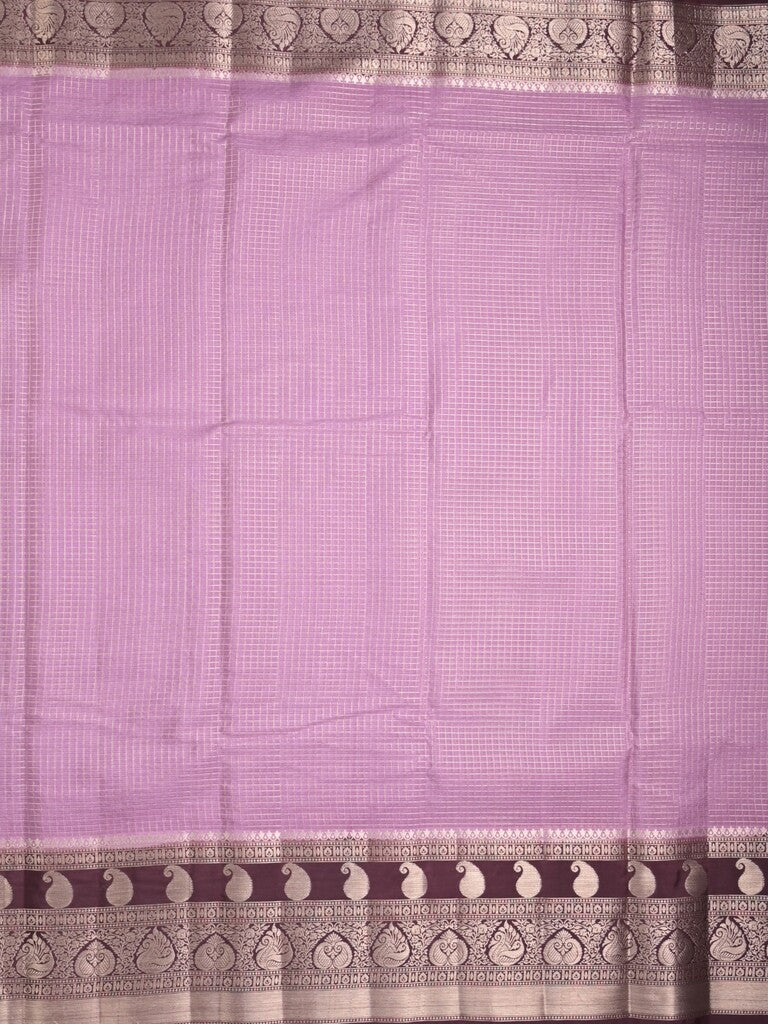 Kora fancy saree purple color allover checks with zari border and rich pallu & brocade blouse
