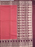 Kora fancy saree pink color allover checks with zari border and rich pallu & brocade blouse