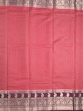 Kora fancy saree pink color allover checks with zari border and rich pallu & brocade blouse