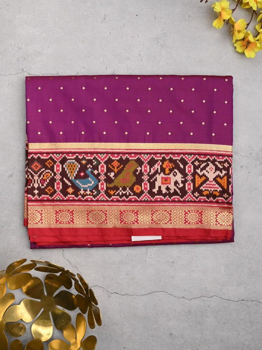 Banaras pattu saree purple color allover zari motifs & paithani border with paithani pallu and contrast blouse