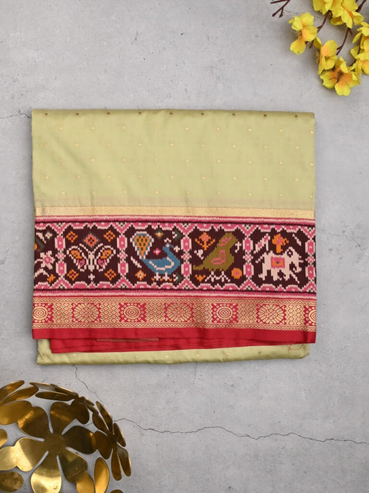 Banaras pattu saree light cream color allover zari motifs & paithani border with paithani pallu and contrast blouse