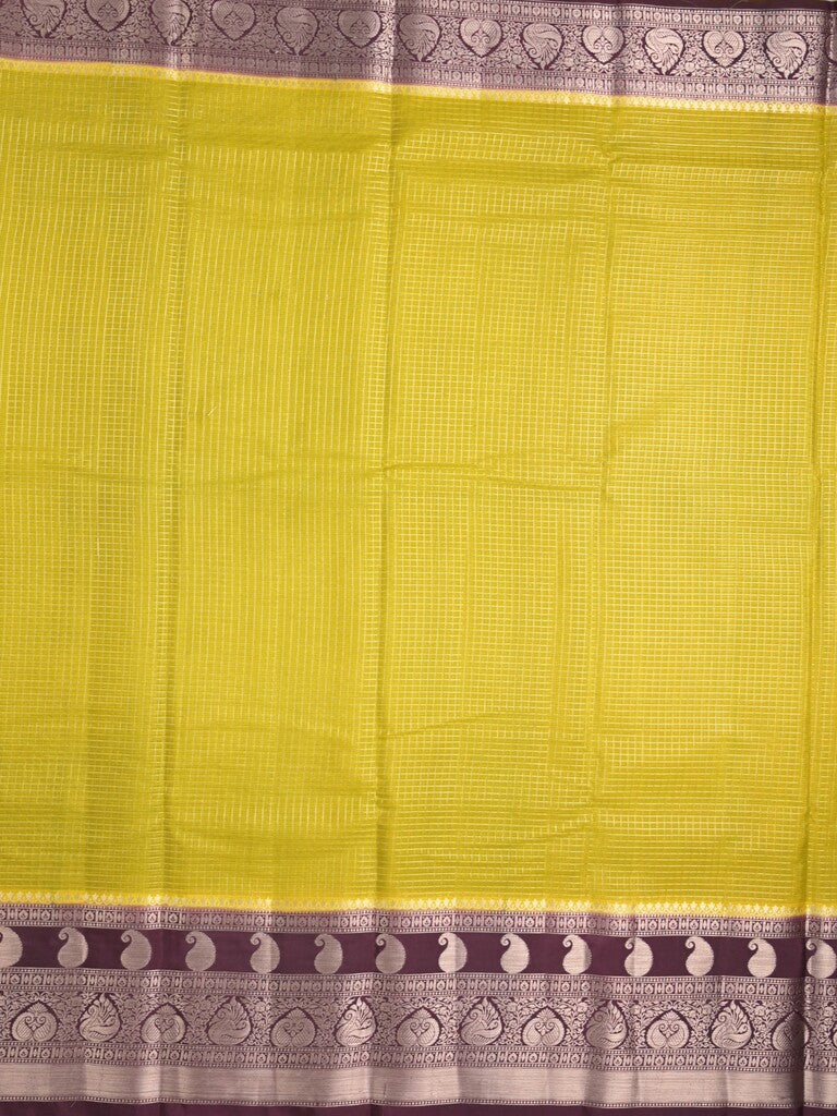 Kora fancy saree yellow color allover checks with zari border and rich pallu & brocade blouse