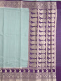 Kora fancy saree light blue color allover checks with zari border and rich pallu & brocade blouse
