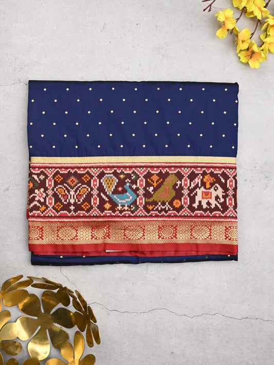Banaras pattu saree royal blue color allover zari motifs & paithani border with paithani pallu and contrast blouse