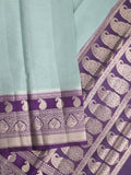 Kora fancy saree light blue color allover checks with zari border and rich pallu & brocade blouse