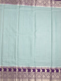 Kora fancy saree light blue color allover checks with zari border and rich pallu & brocade blouse