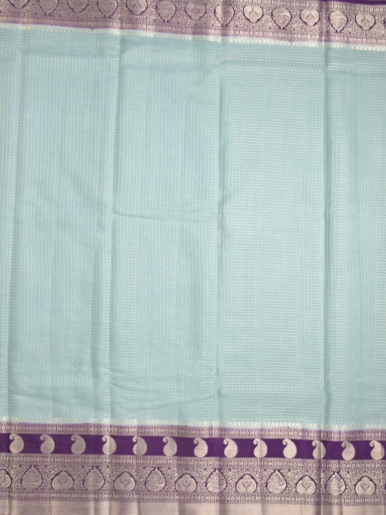 Kora fancy saree light blue color allover checks with zari border and rich pallu & brocade blouse