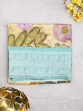 Mangalagiri fancy saree cream color allover prints & zari border with short pallu and contrast plain blouse