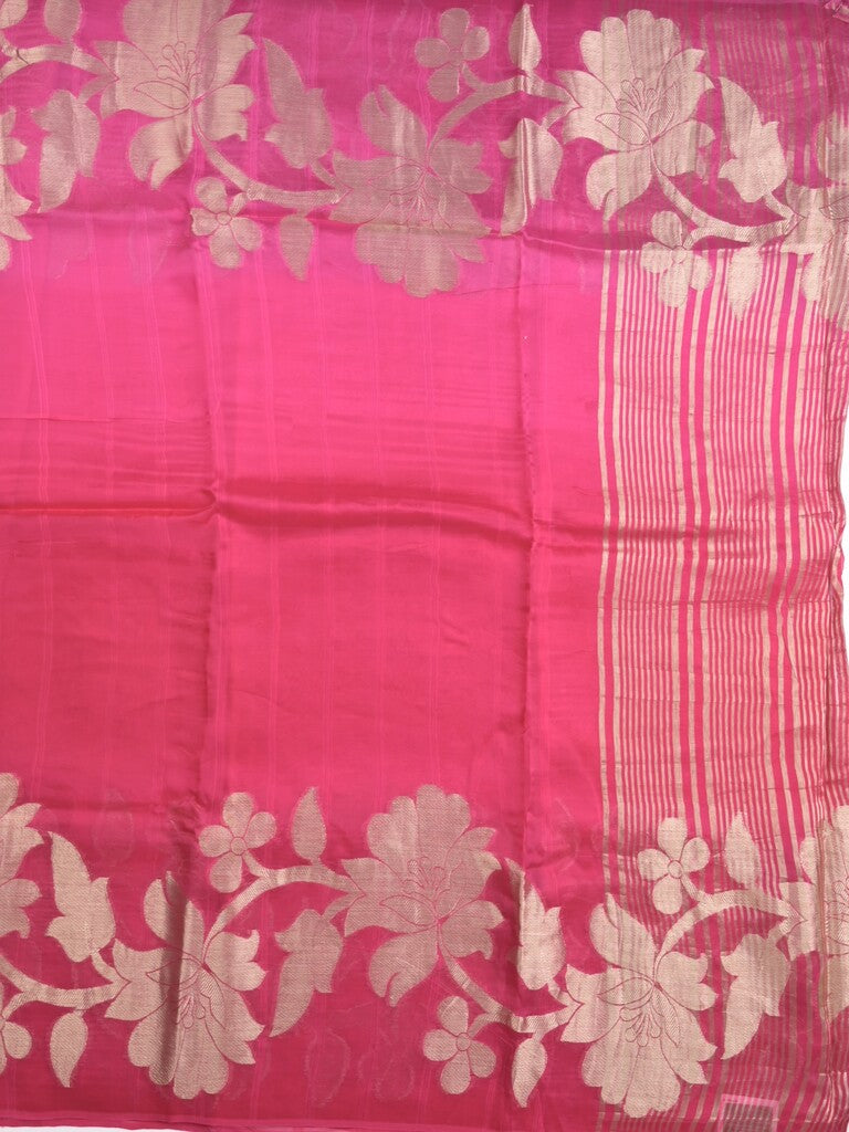 Kora fancy saree pink color allover plain with zari border and zari pallu & self blouse