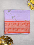 Mangalagiri fancy saree lavender color allover prints & zari border with short pallu and contrast plain blouse