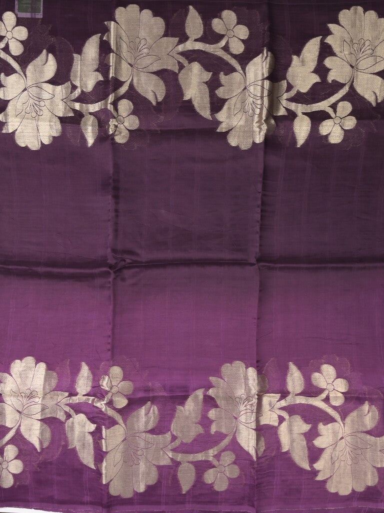 Kora fancy saree violet color allover plain with zari border and zari pallu & self blouse