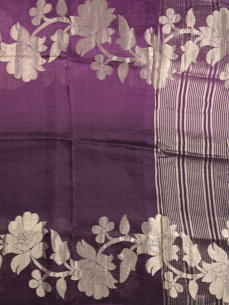 Kora fancy saree violet color allover plain with zari border and zari pallu & self blouse