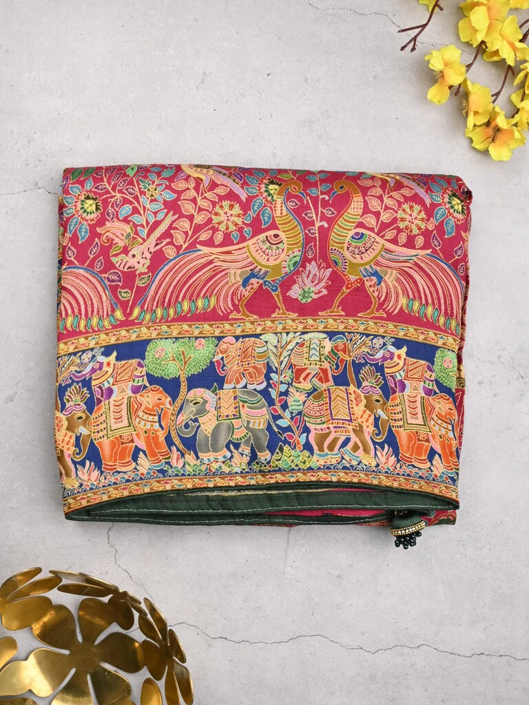 Dola silk fancy saree red color allover weaves & weaving border with contrast pallu and attached blouse