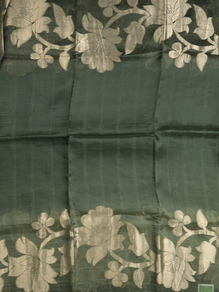Kora fancy saree olive green color allover plain with zari border and zari pallu & self blouse