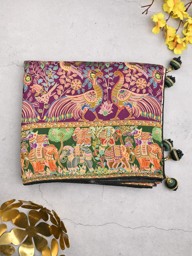 Dola silk fancy saree purple color allover weaves & weaving border with contrast pallu and attached blouse