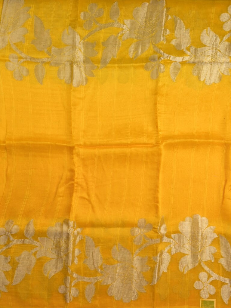 Kora fancy saree yellow color allover plain with zari border and zari pallu & self blouse