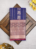 Banaras fancy saree royal blue color allover zari motifs & zari border with rich contrast pallu and plain blouse