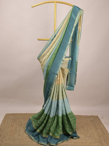 Chinnon fancy saree for women | cream & blue | allover stripes | party wear